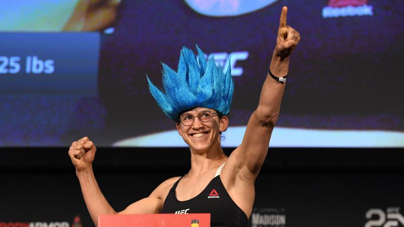 NEW YORK, NEW YORK - NOVEMBER 02: Roxanne Modafferi poses on the scale during the UFC 230 weigh-in inside Hulu Theater at Madison Square Garden on November 2, 2018 in New York, New York. (Photo by Jeff Bottari/Zuffa LLC/Zuffa LLC via Getty Images)