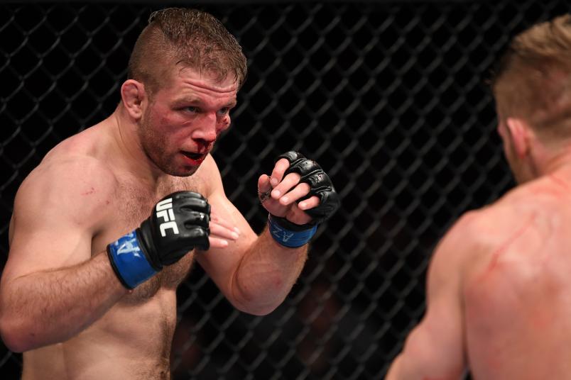 PHOENIX, ARIZONA - FEBRUARY 17: Nik Lentz battles Scott Holtzman in their lightweight bout during the UFC Fight Night event at Talking Stick Resort Arena on February 17, 2019 in Phoenix, Arizona. (Photo by Josh Hedges/Zuffa LLC/Zuffa LLC via Getty Images)