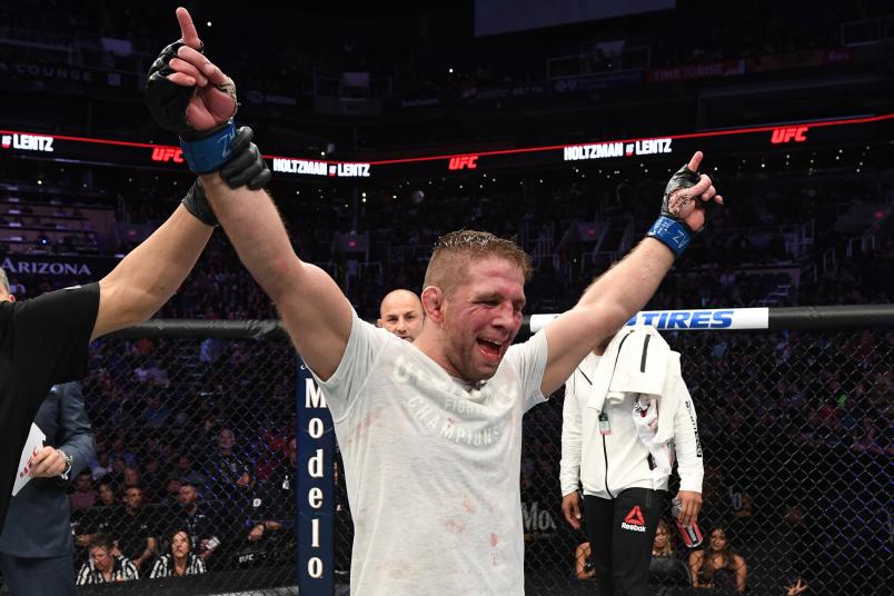 PHOENIX, ARIZONA - FEBRUARY 17: Nik Lentz celebrates his victory over Scott Holtzman in their lightweight bout during the UFC Fight Night event at Talking Stick Resort Arena on February 17, 2019 in Phoenix, Arizona. (Photo by Josh Hedges/Zuffa LLC/Zuffa LLC via Getty Images)