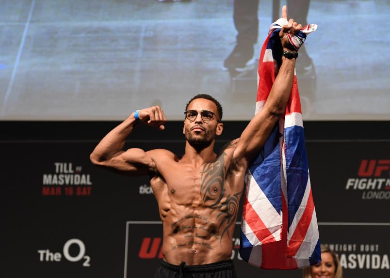 LONDON, ENGLAND - MARCH 15: Danny Roberts of United Kingdom poses on the scale during the UFC Fight Night weigh-in at The O2 on March 15, 2019 in London, England. (Photo by Jeff Bottari/Zuffa LLC/Zuffa LLC via Getty Images)