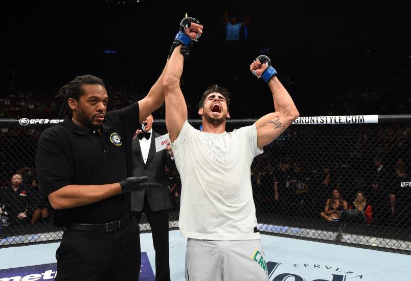 GLENDALE, AZ - APRIL 14: Antonio Carlos Junior of Brazil celebrates his submission victory over Tim Boetsch in their middleweight fight during the UFC Fight Night event at the Gila Rivera Arena on April 14, 2018 in Glendale, Arizona. (Photo by Josh Hedges/Zuffa LLC/Zuffa LLC via Getty Images)