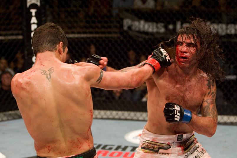 LAS VEGAS - JUNE 20: Diego Sanchez (black shorts) def. Clay Guida (white shorts) - Split Decision during The Ultimate Fighter 9 Finale at The Pearl at the Palms on June 20, 2009 in Las Vegas, Nevada. (Photo by Josh Hedges/Zuffa LLC via Getty Images)