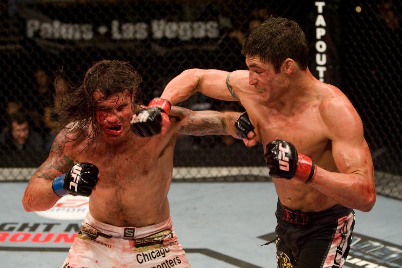 LAS VEGAS - JUNE 20: Diego Sanchez (black shorts) def. Clay Guida (white shorts) - Split Decision during The Ultimate Fighter 9 Finale at The Pearl at the Palms on June 20, 2009 in Las Vegas, Nevada. (Photo by Josh Hedges/Zuffa LLC via Getty Images)