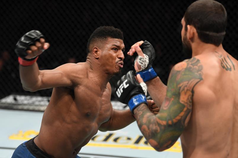 NEW YORK, NY - JANUARY 19: (L-R) Alonzo Menifield punches Vinicius Moreira of Brazil in their light heavyweight bout during the UFC Fight Night event at the Barclays Center on January 19, 2019 in the Brooklyn borough of New York City. (Photo by Josh Hedges/Zuffa LLC/Zuffa LLC via Getty Images)