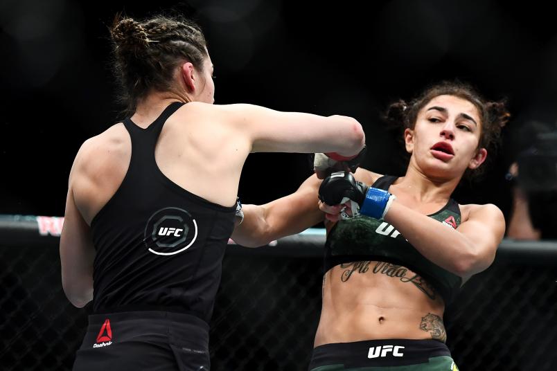 MELBOURNE, AUSTRALIA - FEBRUARY 10: Montana De La Rosa of the United States punches of Nadia Kassem Australia during their Womens Flyweight bout during UFC234 at Rod Laver Arena on February 10, 2019 in Melbourne, Australia. (Photo by Quinn Rooney/Getty Images)