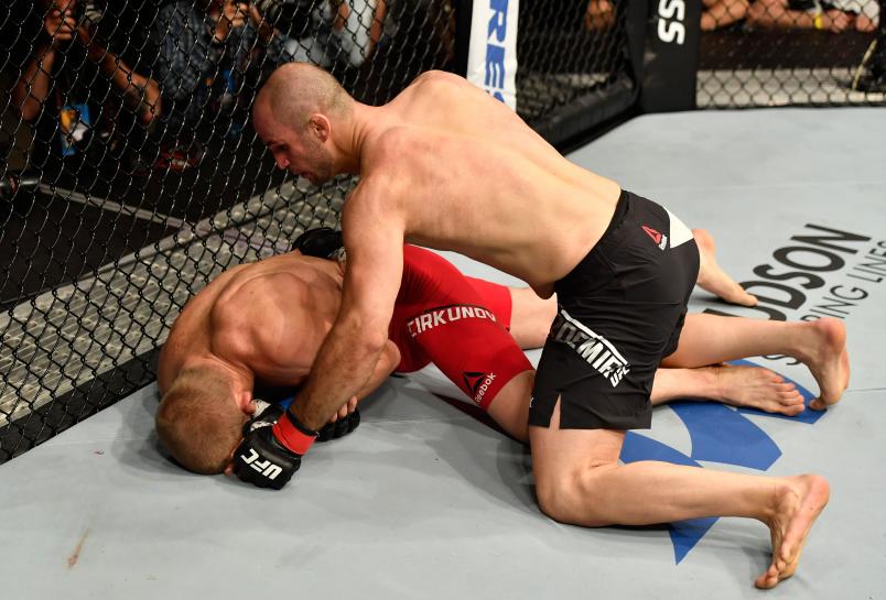 STOCKHOLM, SWEDEN - MAY 28: (R-L) Volkan Oezdemir punches Misha Cirkunov in their light heavyweight fight during the UFC Fight Night event at the Ericsson Globe Arena on May 28, 2017 in Stockholm, Sweden. (Photo by Jeff Bottari/Zuffa LLC/Zuffa LLC via Getty Images)