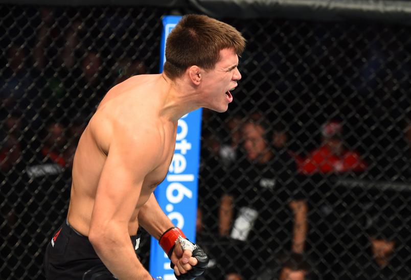 Mickey Gall celebrates after his submission victory over George Sullivan in their welterweight fight during the UFC Fight Night event at Pinnacle Bank Arena on August 25, 2018 in Lincoln, Nebraska. (Photo by Josh Hedges/Zuffa LLC via Getty Images)