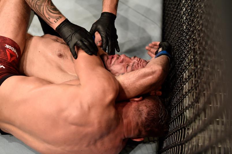 MOSCOW, RUSSIA - SEPTEMBER 15: Jan Blachowicz of Poland (bottom) submits Nikita Krylov of Ukraine in their light heavyweight bout during the UFC Fight Night event at Olimpiysky Arena on September 15, 2018 in Moscow, Russia. (Photo by Jeff Bottari/Zuffa LLC/Zuffa LLC via Getty Images)