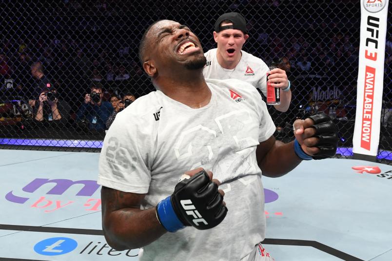 Walt Harris celebrates his victory over Andrei Arlovski of Belarus in their heavyweight bout during the UFC 232 event inside The Forum on December 29, 2018 in Inglewood, California. (Photo by Josh Hedges/Zuffa LLC)