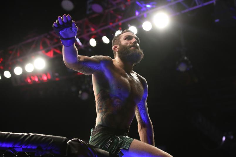 INGLEWOOD, CA - DECEMBER 29: Michael Chiesa celebrates after defeating Carlos Condit in their welterweight bout during the UFC 232 event inside The Forum on December 29, 2018 in Inglewood, California. (Photo by Christian Petersen/Zuffa LLC/Zuffa LLC via Getty Images)