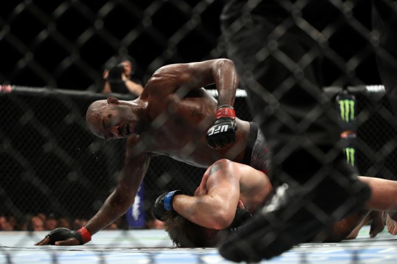 INGLEWOOD, CA - DECEMBER 29: (R-L) Jon Jones punches Alexander Gustafsson of Sweden in their light heavyweight bout during the UFC 232 event inside The Forum on December 29, 2018 in Inglewood, California. (Photo by Christian Petersen/Zuffa LLC/Zuffa LLC via Getty Images)