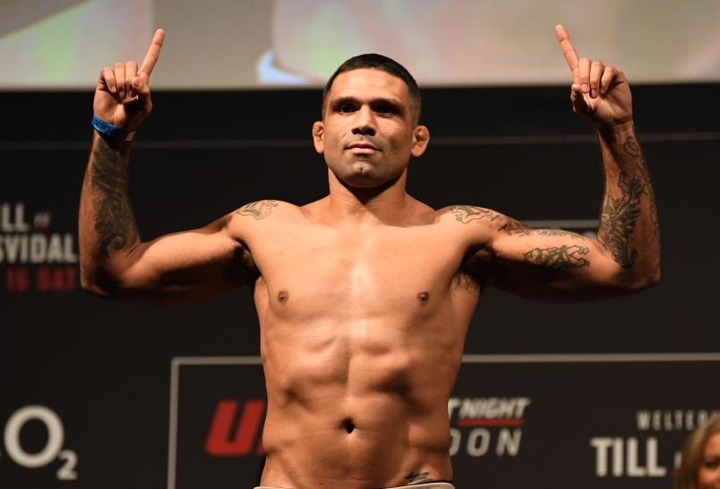 Claudio Silva of Brazil poses on the scale during the UFC Fight Night weigh-in at The O2 on March 15, 2019 in London, England. (Photo by Jeff Bottari/Zuffa LLC via Getty Images)