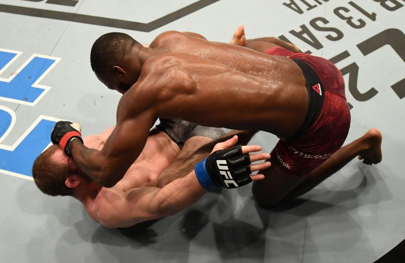 Leon Edwards of England punches Gunnar Nelson of Iceland in their welterweight bout during the UFC Fight Night event at The O2 Arena on March 16, 2019 in London, England. (Photo by Jeff Bottari/Zuffa LLC)