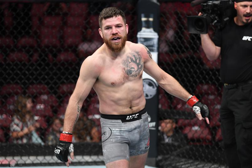 Jim Miller celebrates his submission victory over Jason Gonzalez in their lightweight bout during the UFC Fight Night event at BB&T Center on April 27, 2019 in Sunrise, Florida. (Photo by Jeff Bottari/Zuffa LLC via Getty Images)