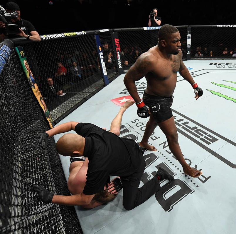 Walt Harris celebrates his TKO victory over Serghei Spivac of Moldova in their heavyweight bout during the UFC Fight Night event at Canadian Tire Centre on May 4, 2019 in Ottawa, Ontario, Canada. (Photo by Jeff Bottari/Zuffa LLC)