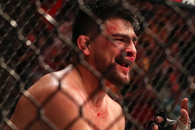 Kelvin Gastelum reacts following his interim middleweight championship bout during the UFC 236 event at State Farm Arena on April 13, 2019 in Atlanta, Georgia. (Photo by Carmen Mandato/Zuffa LLC via Getty Images)