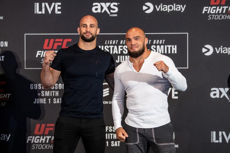 STOCKHOLM, SWEDEN - MAY 30: (L-R) Volkan Oezdemir of Switzerland and IIir Latifi of Sweden pose for the media during the UFC Fight Night Ultimate Media Day at Ericsson Globe Arena on May 30, 2019 in Stockholm, Sweden. (Photo by Jeff Bottari/Zuffa LLC)