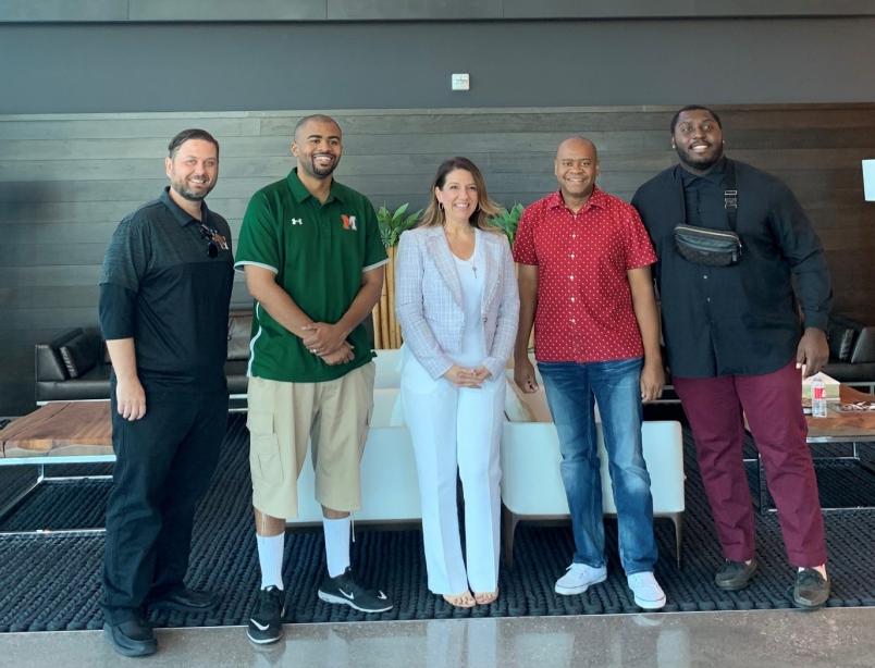(L – R): Ronald Barranco, Melvin Valentine Jr., Isla Young of OWINN, Kyle Hindsman, Anthony Jacobs