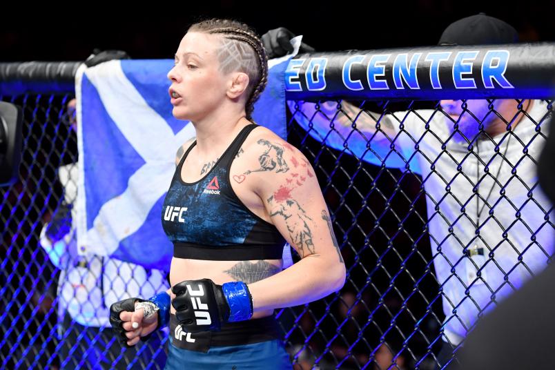 CHICAGO, IL - JUNE 08: Joanne Calderwood of Scotland stands in her corner prior to her women's flyweight bout against Katlyn Chookagian during the UFC 238 event at the United Center on June 8, 2019 in Chicago, Illinois. (Photo by Jeff Bottari/Zuffa LLC)