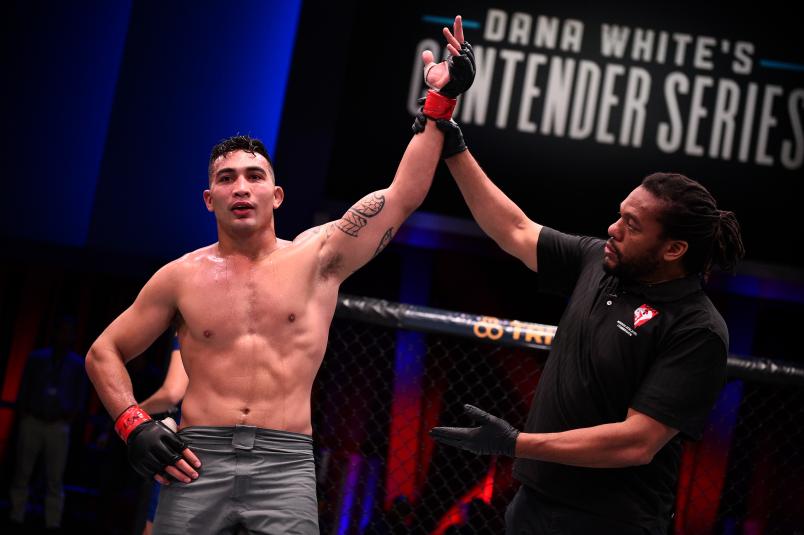 Punahele Soriano reacts after his victory over Jamie Pickett in their middleweight bout during Dana White's Contender Series at the UFC Apex on June 18, 2019 in Las Vegas, Nevada. (Photo by Chris Unger/DWCS LLC)