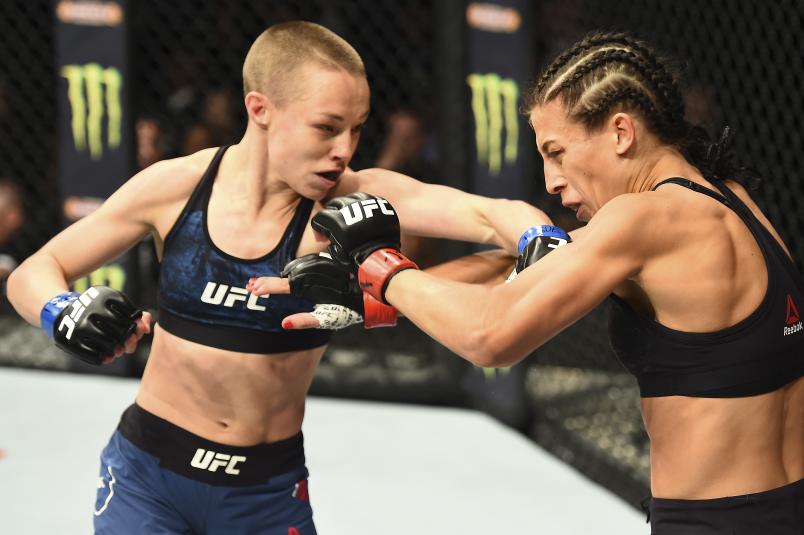 Rose Namajunas punches Joanna Jedrzejczyk of Poland in their UFC women's strawweight championship bout during the UFC 217 event inside Madison Square Garden on November 4, 2017 in New York City. (Photo by Josh Hedges/Zuffa LLC via Getty Images)
