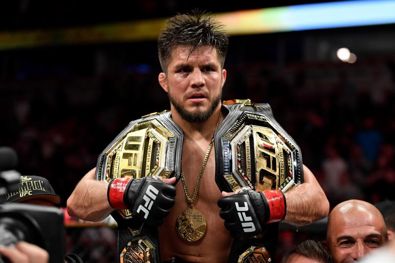 CHICAGO, IL - JUNE 08: Henry Cejudo celebrates his TKO victory over Marlon Moraes of Brazil in their bantamweight championship bout during the UFC 238 event at the United Center on June 8, 2019 in Chicago, Illinois. (Photo by Jeff Bottari/Zuffa LLC)