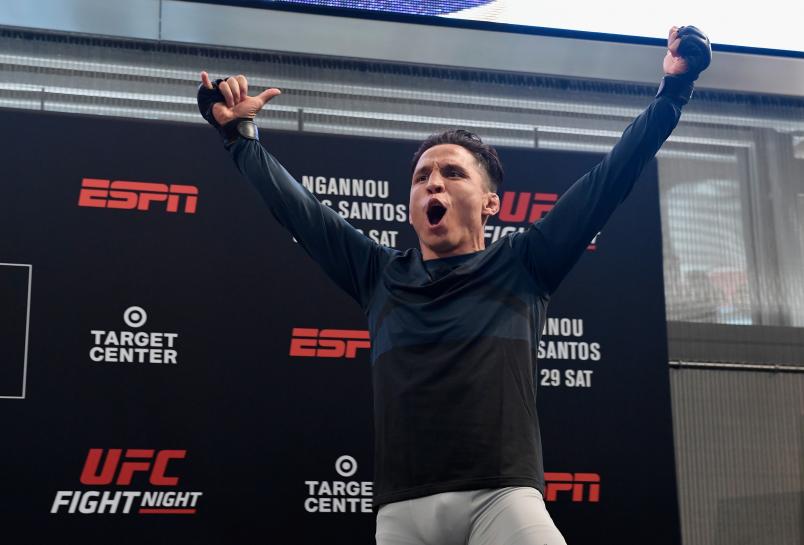 BLOOMINGTON, MINNESOTA - JUNE 26: Joe Benavidez celebrates at the UFC Fight Night Ngannou v Dos Santos: Open Workouts at Mall of America on June 26, 2019 in Bloomington, Minnesota. (Photo by Hannah Foslien/Zuffa LLC)