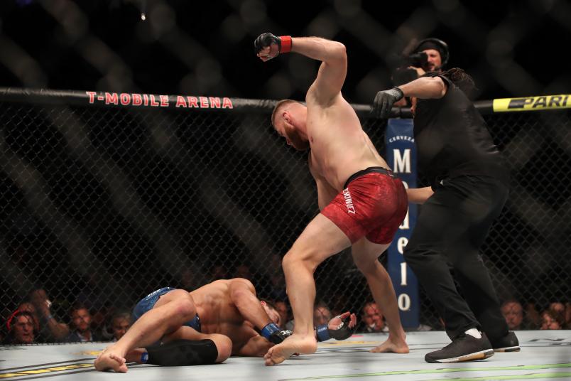 Jan Blachowicz of Poland finishes Luke Rockhold in their light heavyweight fight during the UFC 239 event at T-Mobile Arena on July 6, 2019 in Las Vegas, Nevada. (Photo by Christian Petersen/Zuffa LLC)