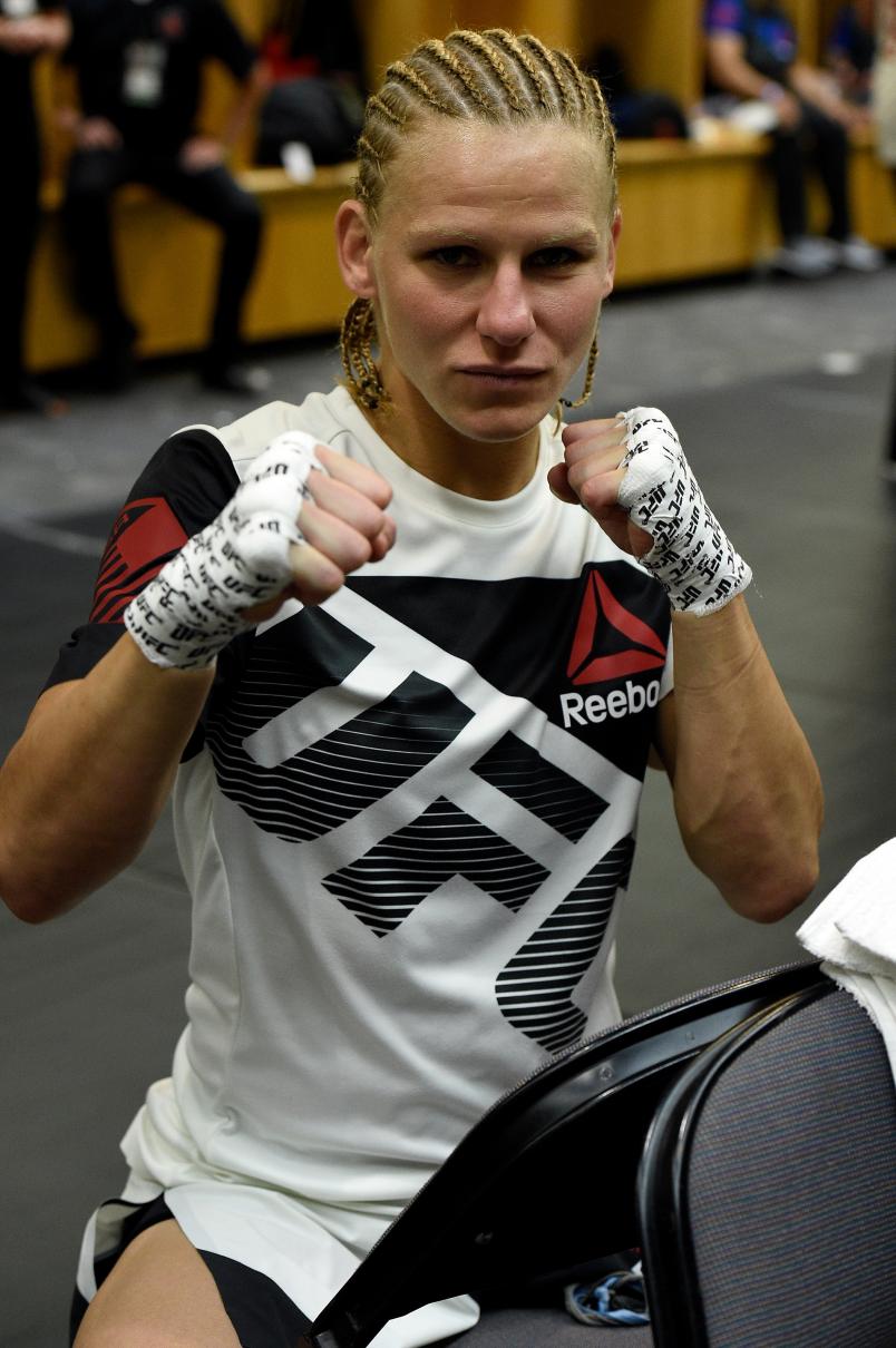 OKLAHOMA CITY, OK - JUNE 25: Justine Kish warms up prior to her fight against Felice Herrig during the UFC Fight Night event at the Chesapeake Energy Arena on June 25, 2017 in Oklahoma City, Oklahoma. (Photo by Brandon Magnus/Zuffa LLC/Zuffa LLC via Getty Images)