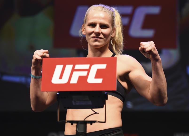 CHARLOTTE, NC - JANUARY 26: Justine Kish poses on the scale during a UFC Fight Night weigh-in on January 26, 2018 in Charlotte, North Carolina. (Photo by Josh Hedges/Zuffa LLC/Zuffa LLC via Getty Images)