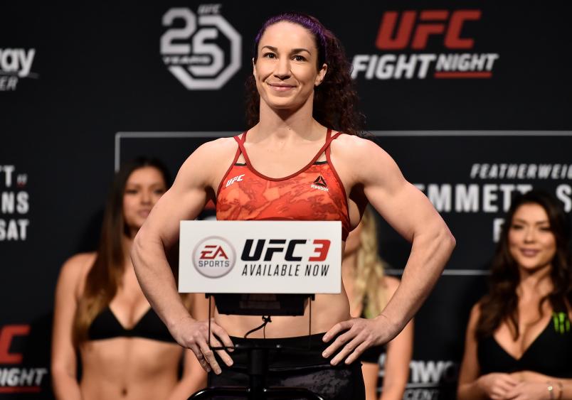 ORLANDO, FL - FEBRUARY 23: Sara McMann poses on the scale during the UFC Fight Night Weigh-in at Amway Center on February 23, 2018 in Orlando, Florida. (Photo by Jeff Bottari/Zuffa LLC/Zuffa LLC via Getty Images)