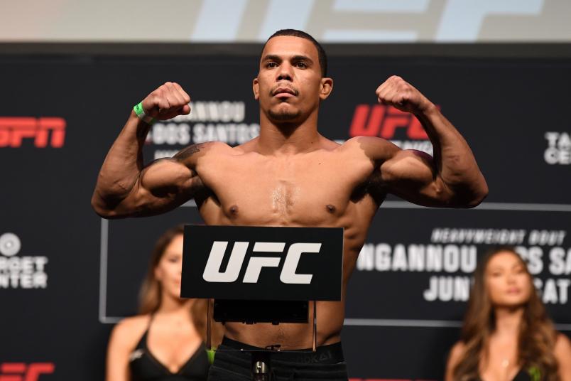 Journey Newson poses on the scale during the UFC Fight Night weigh-in at the Target Center on June 28, 2019 in Minneapolis, Minnesota. (Photo by Josh Hedges/Zuffa LLC)