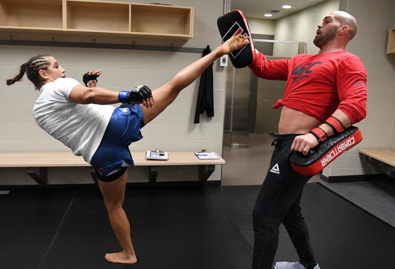 Felicia Spencer of Canada warms up prior to her bout during the UFC 240 event at Rogers Place on July 27, 2019 in Edmonton, Alberta, Canada. (Photo by Mike Roach/Zuffa LLC/Zuffa LLC)