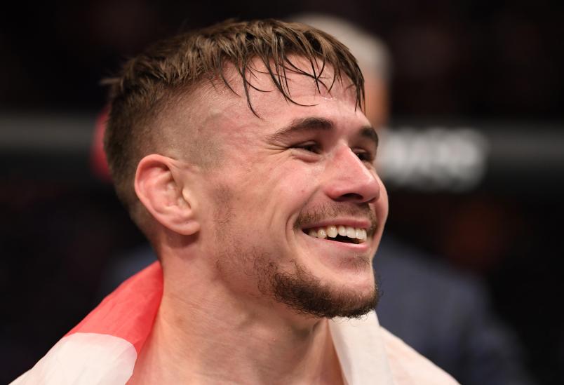 Nathaniel Wood of England celebrates after his submission victory over Jose Quinonez of Mexico in their bantamweight bout during the UFC Fight Night event at The O2 Arena on March 16, 2019 in London, England. (Photo by Jeff Bottari/Zuffa LLC via Getty Images)