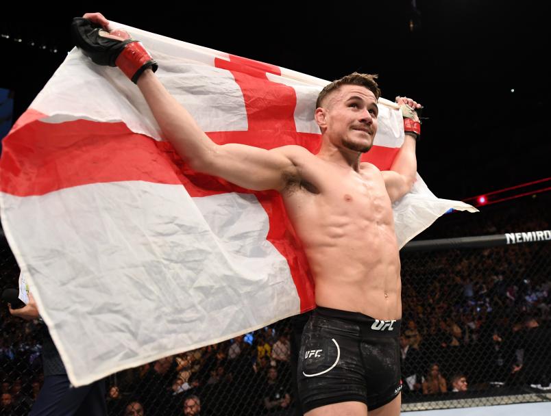 Nathaniel Wood of England celebrates after his submission victory over Jose Quinonez of Mexico in their bantamweight bout during the UFC Fight Night event at The O2 Arena on March 16, 2019 in London, England. (Photo by Jeff Bottari/Zuffa LLC via Getty Images)