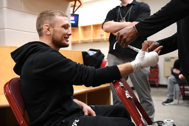 PHILADELPHIA, PA - MARCH 30: Casey Kenney gets his hands wrapped backstage during the UFC Fight Night event at Wells Fargo Center on March 30, 2019 in Philadelphia, Pennsylvania. (Photo by Mike Roach/Zuffa LLC)
