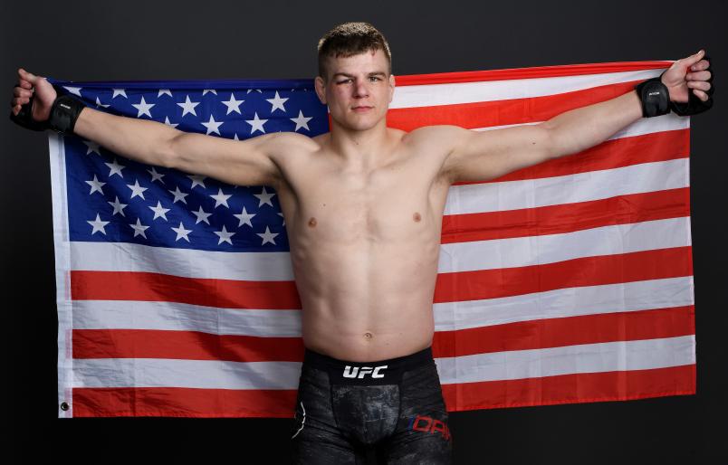 Grant Dawson poses for a portrait backstage after his victory over Michael Trizano during the UFC Fight Night event at Blue Cross Arena on May 18, 2019 in Rochester, New York. (Photo by Mike Roach/Zuffa LLC via Getty Images)
