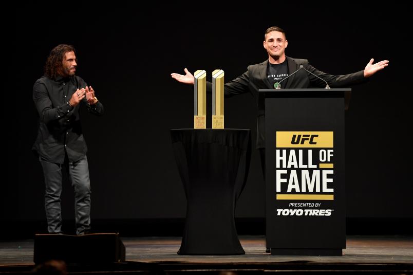 Diego Sanchez is inducted into the UFC Hall of Fame for his 2009 fight against Clay Guida during the UFC Hall of Fame Class of 2019 Induction Ceremony inside The Pearl at The Palms Casino Resort on July 5, 2019 in Las Vegas, Nevada. (Photo by Jeff Bottari/Zuffa LLC via Getty Images)