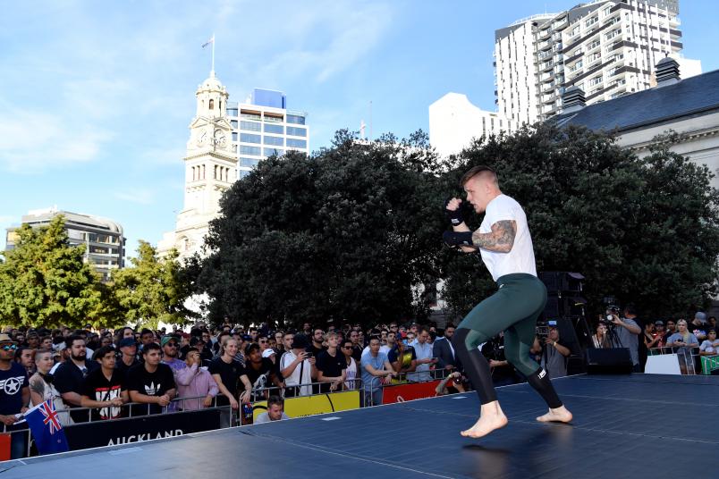 AUCKLAND, NEW ZEALAND - FEBRUARY 20: Jim Crute of Australia holds an open training session for fans and media during the UFC Fight Night Open Workouts at Aotea Square on February 20, 2020 in Auckland, New Zealand. (Photo by Jeff Bottari/Zuffa LLC via Getty Images)