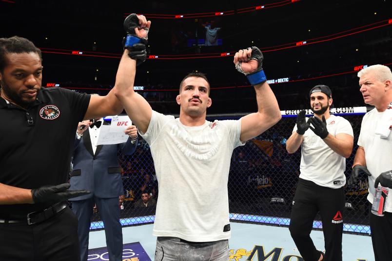 Mirsad Bektic of Bosnia celebrates after defeating Ricardo Lamas in their featherweight fight during the UFC 225 event at the United Center on June 9, 2018 in Chicago, Illinois. (Photo by Josh Hedges/Zuffa LLC via Getty Images)