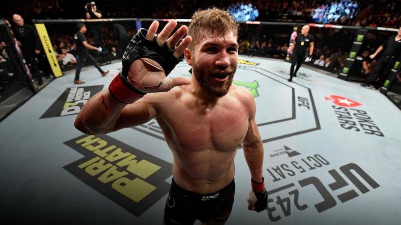 Ion Cutelaba of Moldova celebrates his TKO victory over Khalil Rountree in their light heavyweight bout during the UFC Fight Night event at Royal Arena on September 28, 2019 in Copenhagen, Denmark. (Photo by Jeff Bottari/Zuffa LLC)