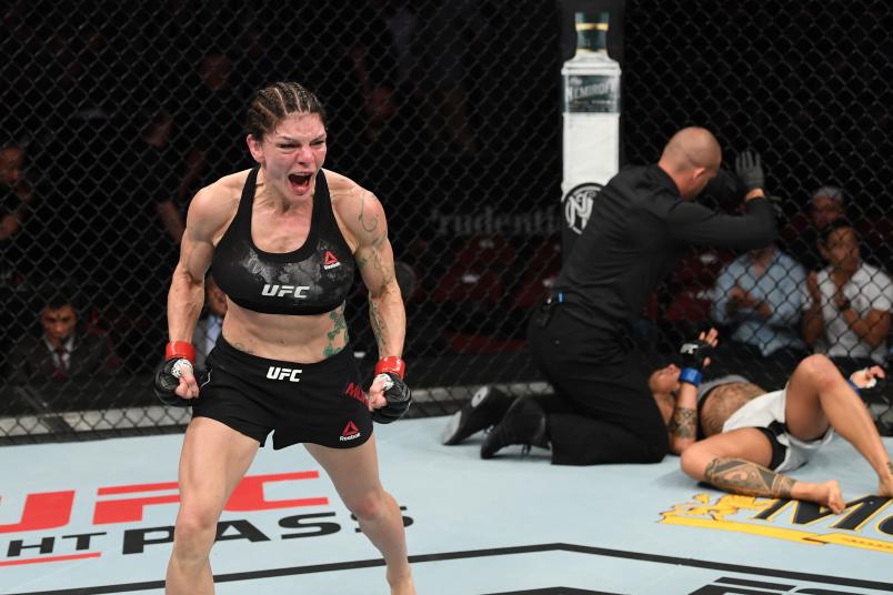 Lauren Murphy celebrates her TKO victory over Mara Romero Borella of Italy in their women's flyweight bout during the UFC Fight Night event at the Prudential Center on August 3, 2019 in Newark, New Jersey. (Photo by Josh Hedges/Zuffa LLC)