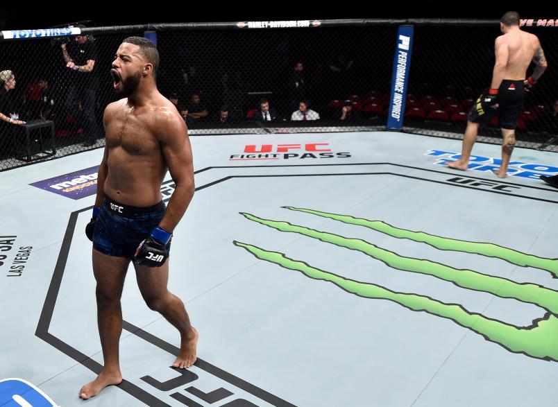 Trevin Giles yells after facing Antonio Braga Neto of Brazil in their middleweight bout during the UFC Fight Night event inside Save Mart Center on December 9, 2017 in Fresno, California. (Photo by Jeff Bottari/Zuffa LLC/Zuffa LLC via Getty Images)