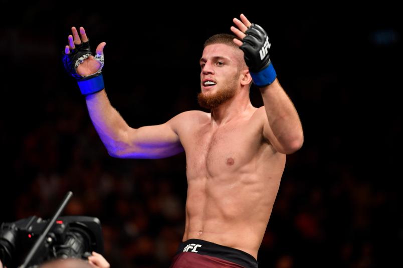 Ismail Naurdiev of Austria celebrates his victory over Siyar Bahadurzada of Afghanistan in their welterweight bout during the UFC Fight Night event at Royal Arena on September 28, 2019 in Copenhagen, Denmark. (Photo by Jeff Bottari/Zuffa LLC)
