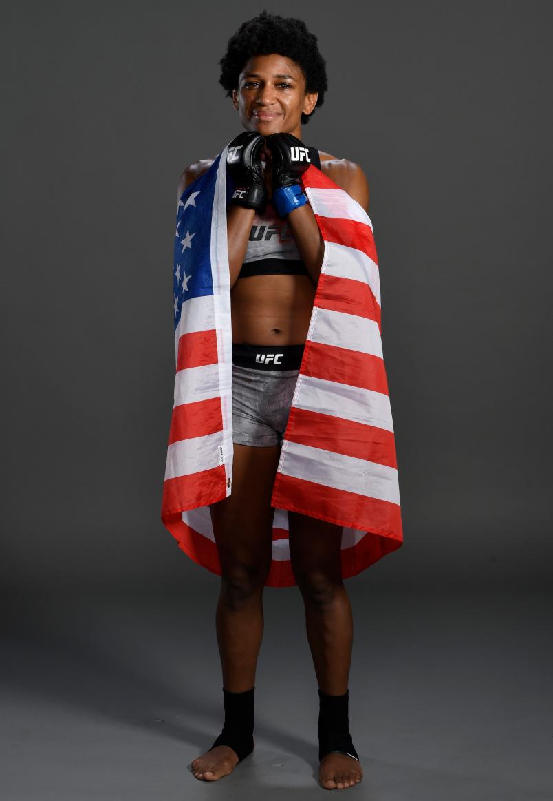 Angela Hill poses for a portrait backstage after her victory during the UFC Fight Night event at PNC Arena on January 25, 2020 in Raleigh, North Carolina. (Photo by Mike Roach/Zuffa LLC via Getty Images)