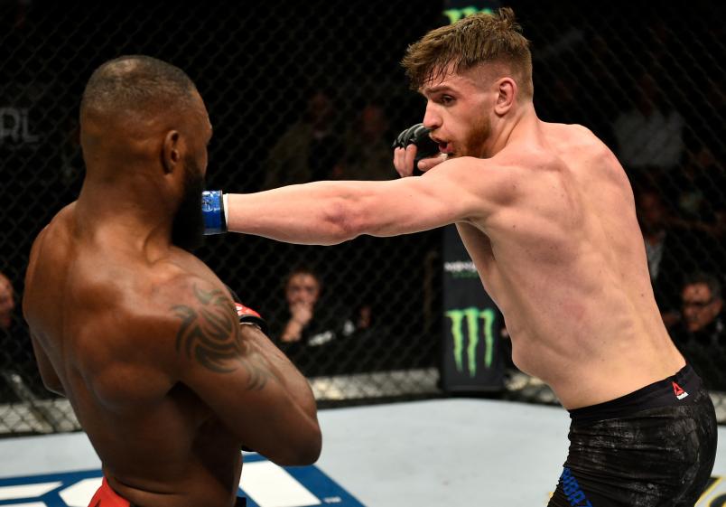 LAS VEGAS, NV - NOVEMBER 30: (R-L) Edmen Shahbazyan punches Darren Stewart of United Kingdom during The Ultimate Fighter Finale event inside The Pearl concert theater at Palms Casino Resort on November 30, 2018 in Las Vegas, Nevada. (Photo by Chris Unger/Zuffa LLC)