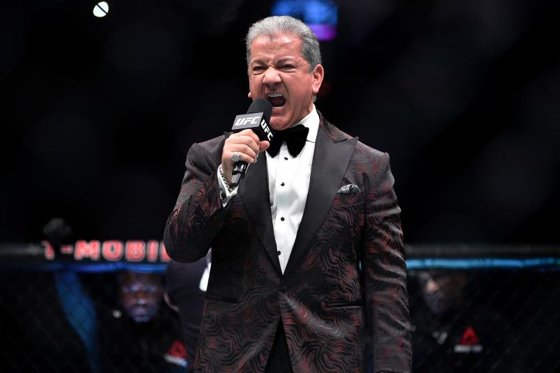 Bruce Buffer announces a fighter during the UFC 235 event at T-Mobile Arena on March 2, 2019 in Las Vegas, Nevada. (Photo by Chris Unger/Zuffa LLC via Getty Images)