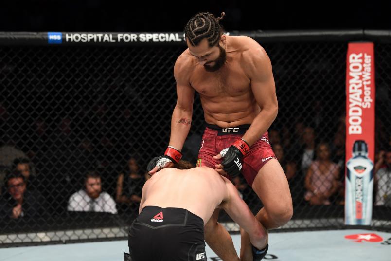 Jorge Masvidal knees Ben Askren in their welterweight fight during the UFC 239 event at T-Mobile Arena on July 6, 2019 in Las Vegas, Nevada. (Photo by Josh Hedges/Zuffa LLC)