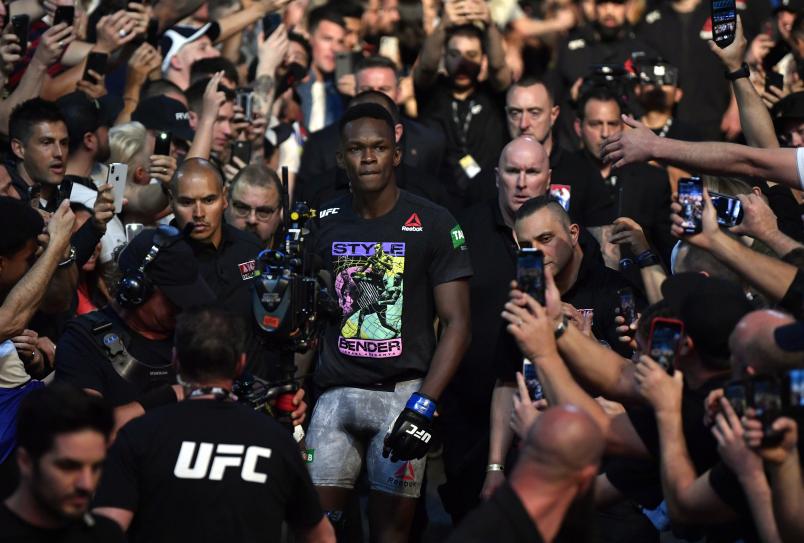 Israel Adesanya of Nigeria prepares to fight Robert Whittaker of New Zealand in their UFC middleweight championship fight during the UFC 243 event at Marvel Stadium on October 06, 2019 in Melbourne, Australia. (Photo by Jeff Bottari/Zuffa LLC via Getty Images)