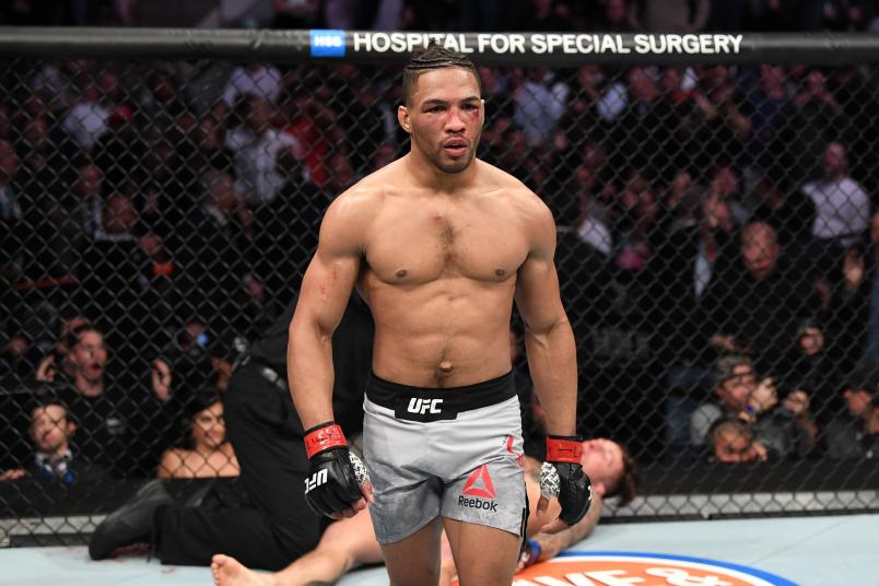 Kevin Lee celebrates his KO victory over Gregor Gillespie in their lightweight bout during the UFC 244 event at Madison Square Garden on November 02, 2019 in New York City. (Photo by Josh Hedges/Zuffa LLC via Getty Images)